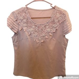 Pink Lace & Pearl Blouse